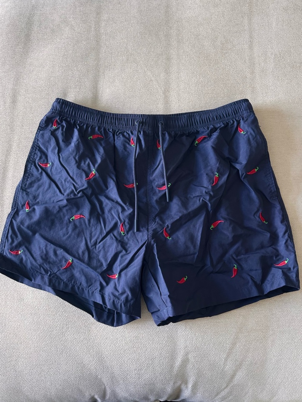 Men's Navy Chili Pepper Print Swim Trunks